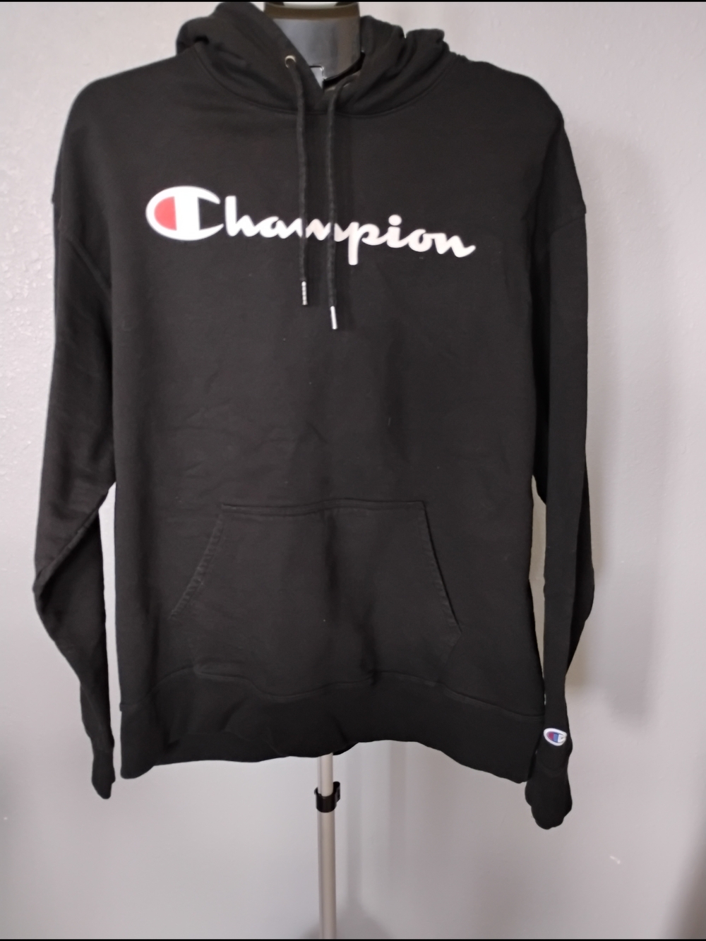 Champion Black Crewneck Hoodie with White Logo